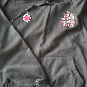 Anti Social Social Club Black Hoodie with Pink Logo